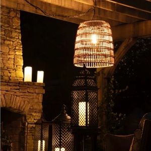 Cayman Wicker 1 -Bulb 22" H Plug-In Outdoor Pendant